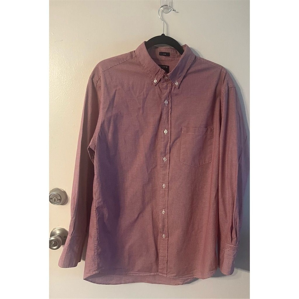 J.Crew Men's Slim Fit‎ Flex Washed Red Gingham Button-Up Shirt Long Sleeve  L